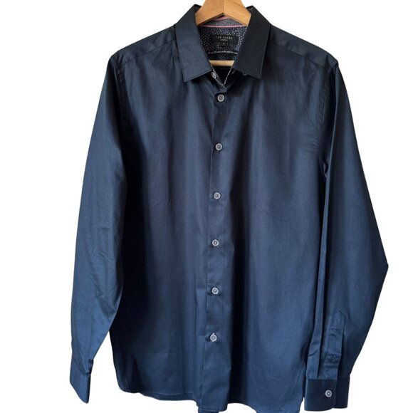 Ted Baker Men's Sz 4/Large Button Up Shirt Contrast Cuffs Navy Dress Work Casual - Picture 1 of 16